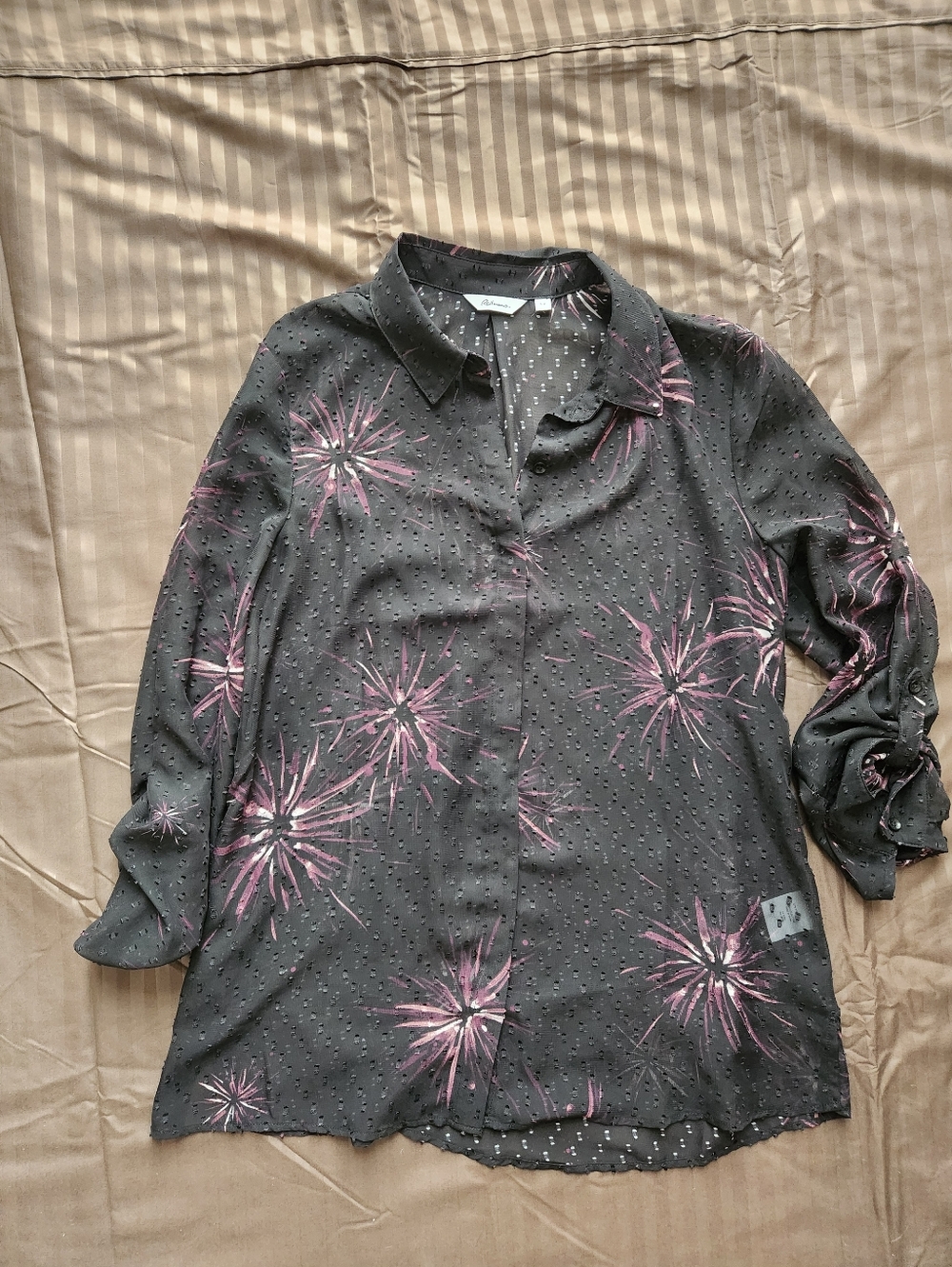 2/$20 Sheer Black Blouse with Firewoek Print